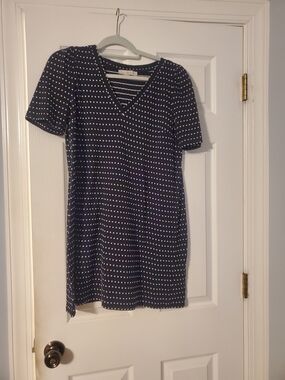 Loft Women’s Navy Polka Dot V-Neck Dress